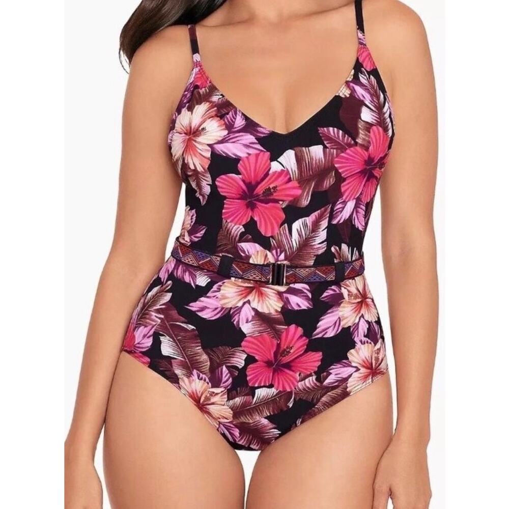 Miraclesuit Skinny Dippers Mowie Lucky Charm Belted  One Piece Swim Suit M NWT